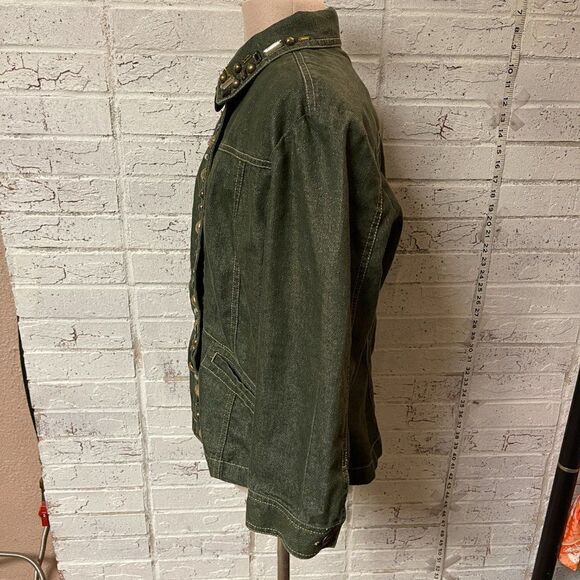 Ruby Rd. Green Rhinestone Denim Jean Jacket 10 - Picture 7 of 11